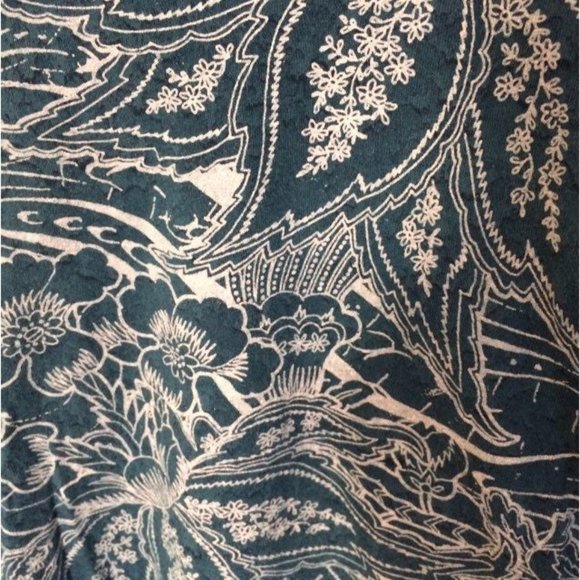 Stranded V Neck Shirt M Turquoise Teal Blue White Paisley Watercolor Cotton - Picture 2 of 5